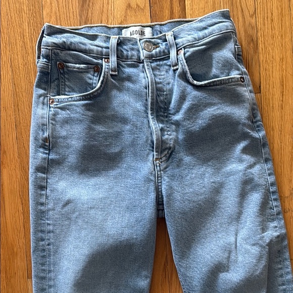 Agolde sz 23 Riley Crop Button Fly Blue light wash Jean great condition - Picture 2 of 8